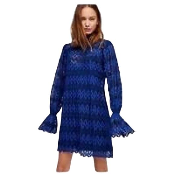 Free People Simone Mock Neck Lace Mini Dress Blue Sz S - Picture 1 of 6